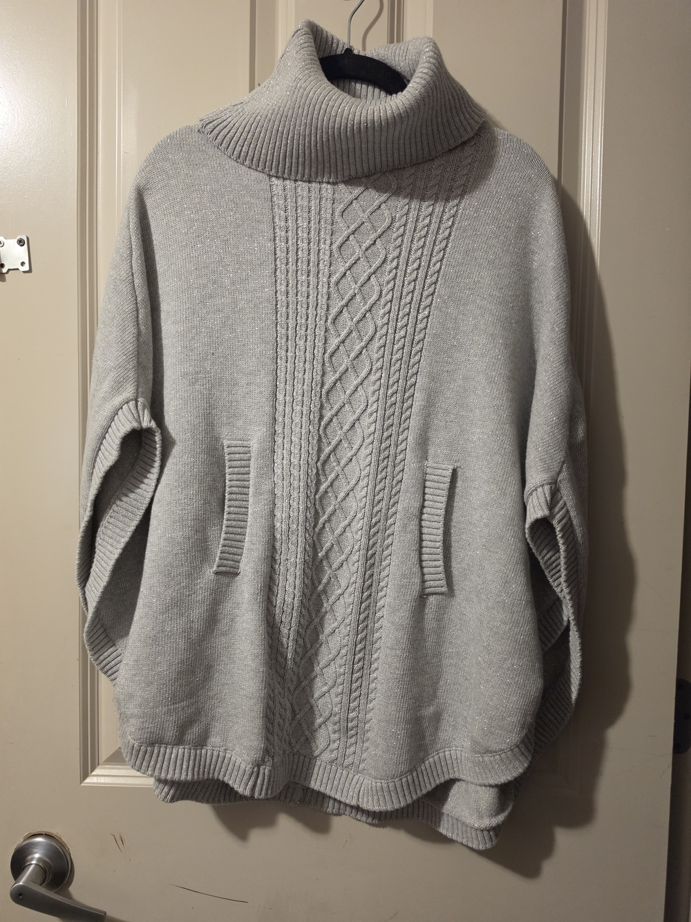 Charlie Paige Light Gray Cable Turtleneck Sweater Poncho